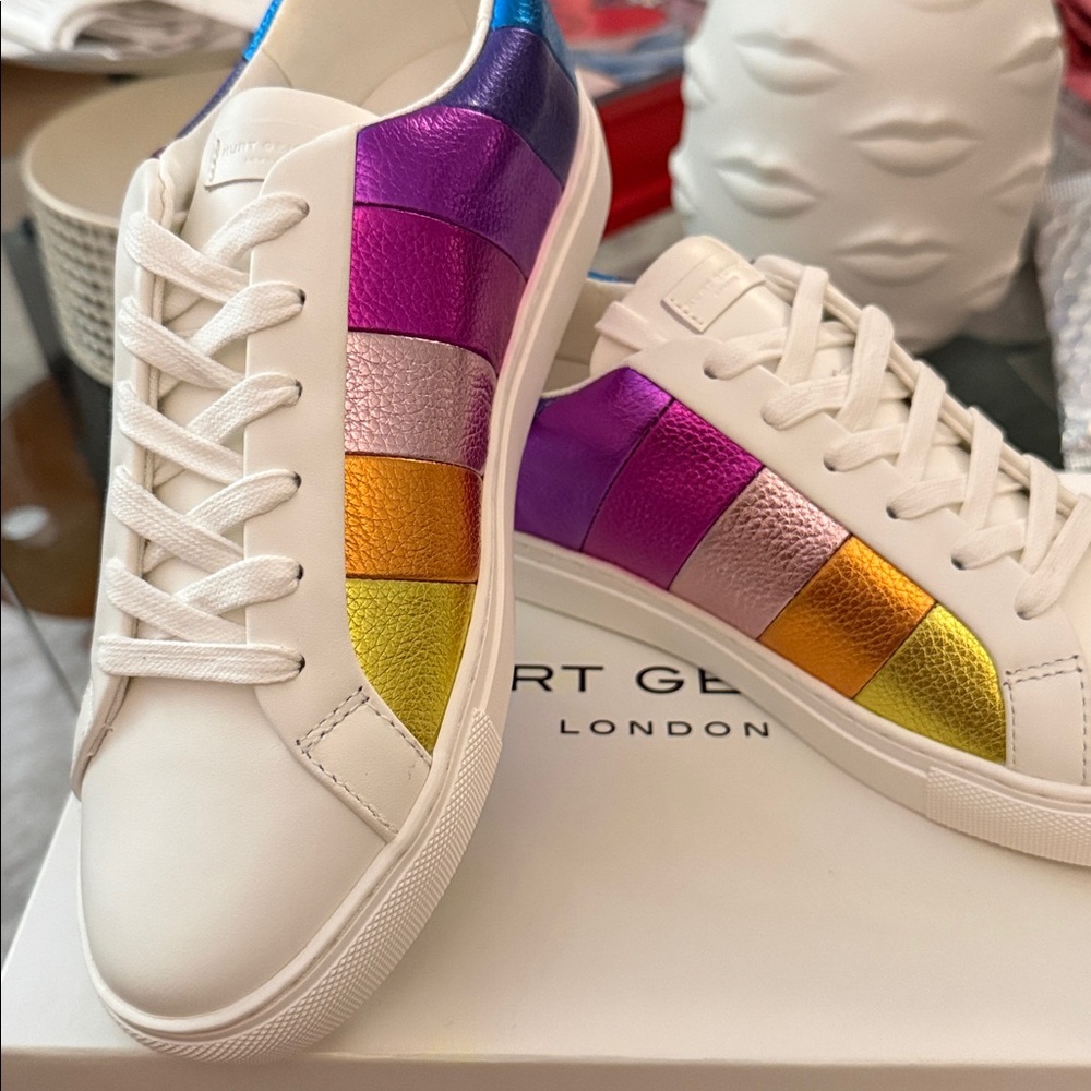 KURT GEIGER LANE STRIPE LEATHER LOW-TOP SNEAKERS NWT sz 8.5